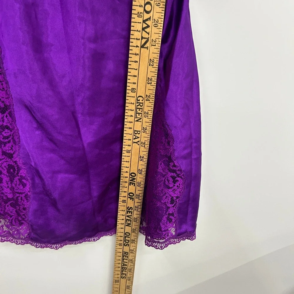 Victoria Secret Gold Label Satin Lace Trim Chemise Large Purple Vintage Coquette